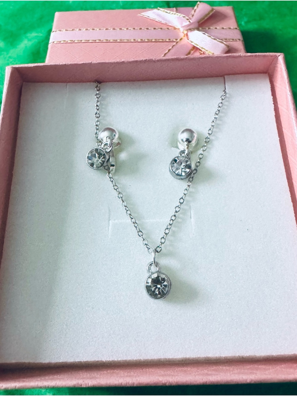 Delicate Silver Crystal Pendant Necklace & Stud Earring Set